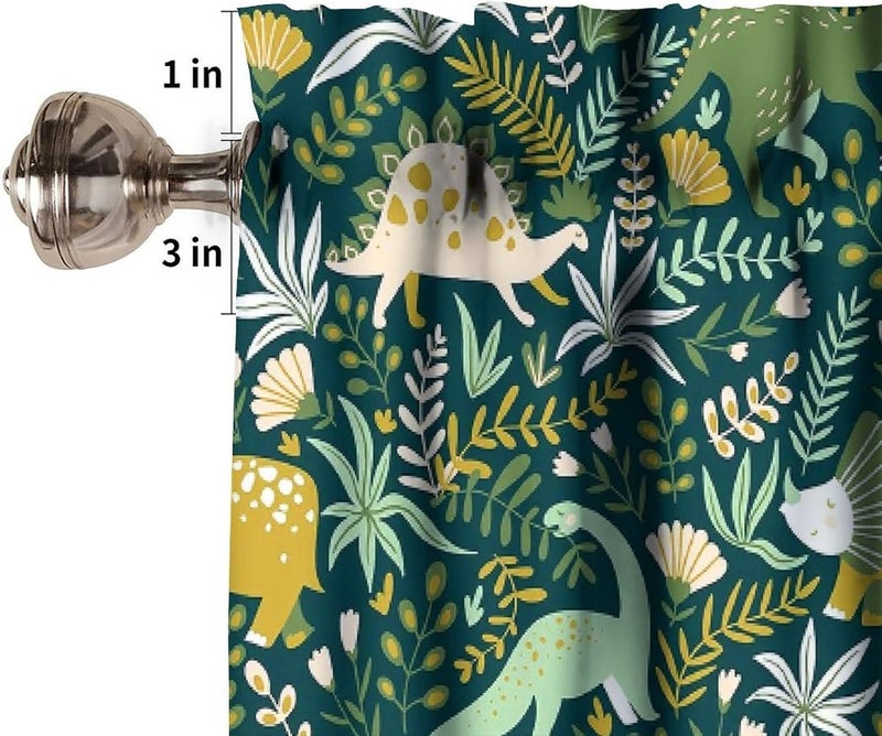 YSWOW Dinosaur Valance Curtain for Kids Boys Girls Nursery Playroom Room Decor Cute Cartoon Dino Art Printed Window Drapes W54xL18in Fabric 1 Panel - Image 4